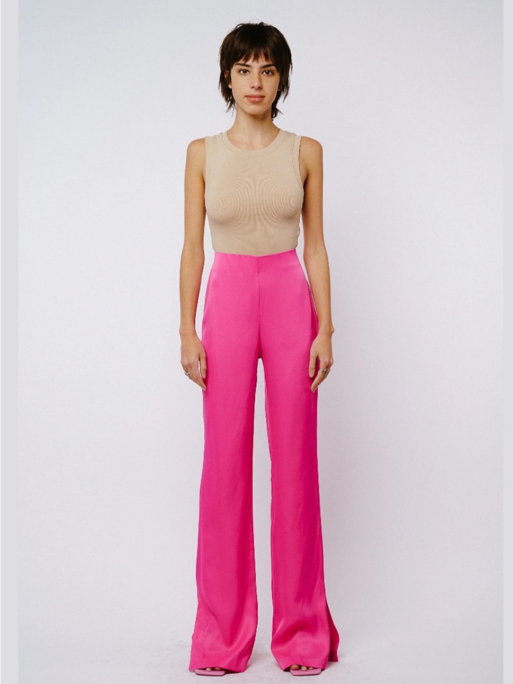 Ciebon Safia Split Hem Satin Pants pink 
size M